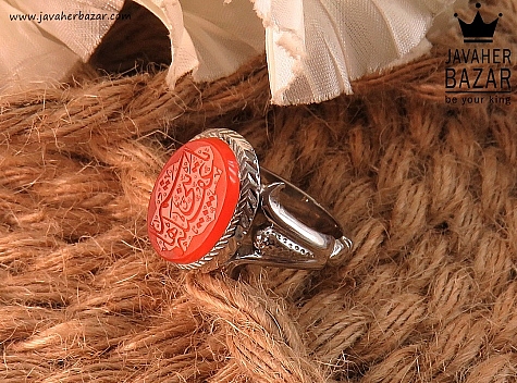 انگشتر نقره عقیق یمنی نارنجی مردانه دست ساز [یا عقیله بنی هاشم] - 37653